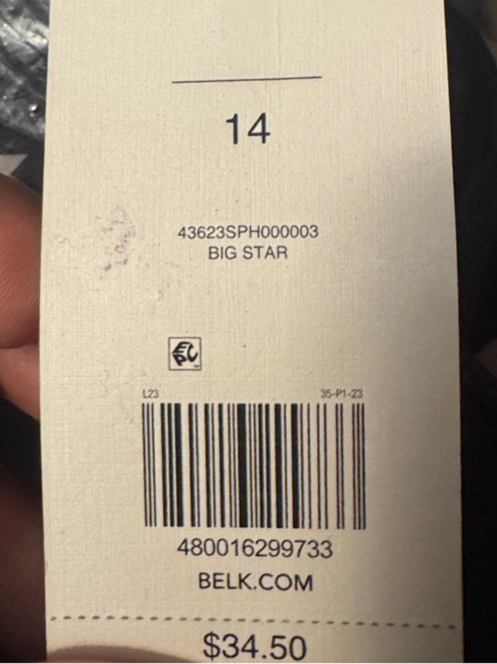 Big Star White Clothing Size 14 Retail Tag